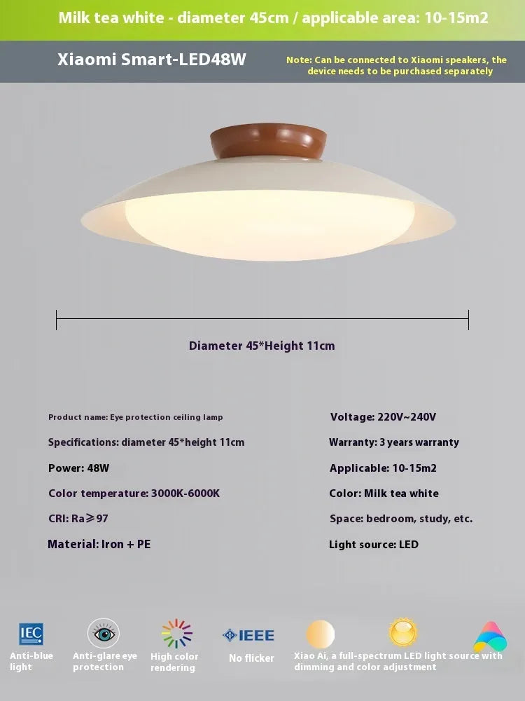Flying saucer ceiling lamp in cream style with iron shade, available in 25cm or 45cm diameter and six colours