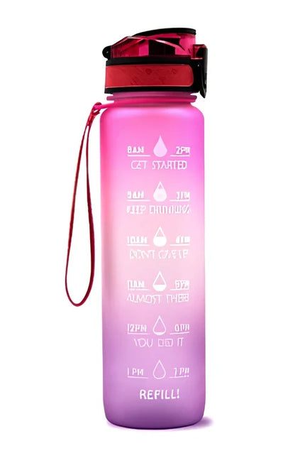 Tritan sports water bottle with frosted gradient finish showing blue-red colour transition