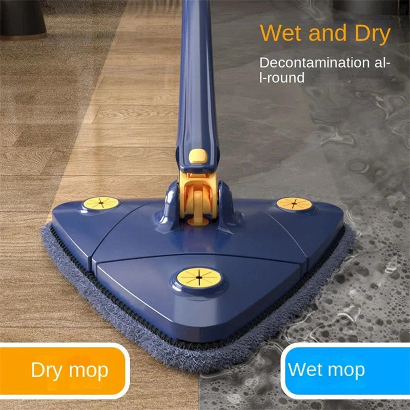 Extendable Triangle Mop with 360° rotatable head for deep cleaning floors, walls, and ceilings