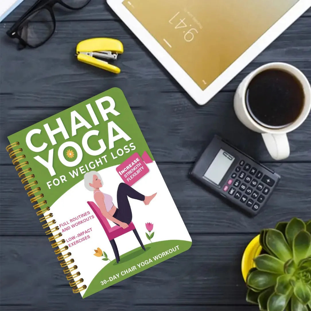 Green 30 days chair yoga training notebook with coil binding