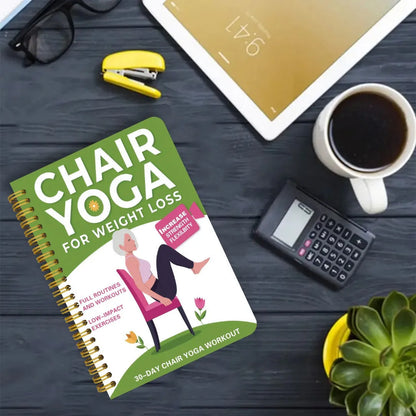 Green 30 days chair yoga training notebook with coil binding