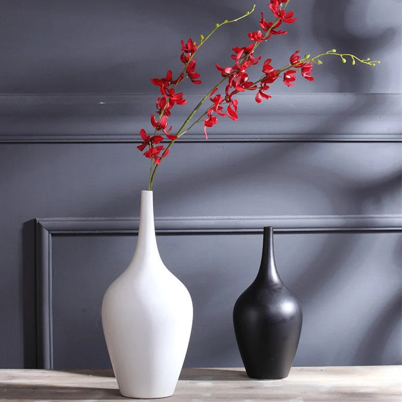 White ceramic tall vase with matte glaze finish for desktop flower arrangements