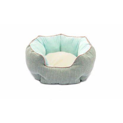 Octagonal fabric pet bed for small dogs and cats with a removable centre mat