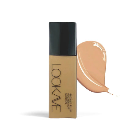 LOOKAVE Matte Liquid Foundation bottle showing 21c quantity with six colour shade options for waterproof coverage