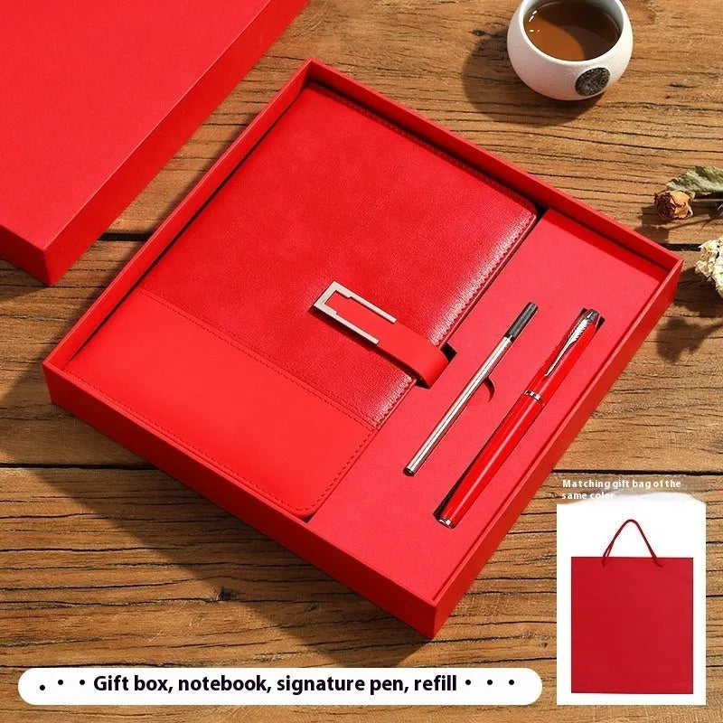 A5 soft PU leather notebook in Business Brown colour, showing thick wood-free paper inside.