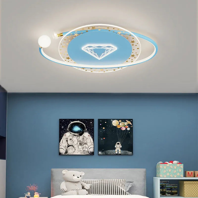 Children's bedroom ceiling lamp with moon star cloud design and adjustable LED lighting in blue colour option
