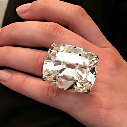 Women's square geometric alloy ring with white gold electroplated finish showing clean lines and modern design