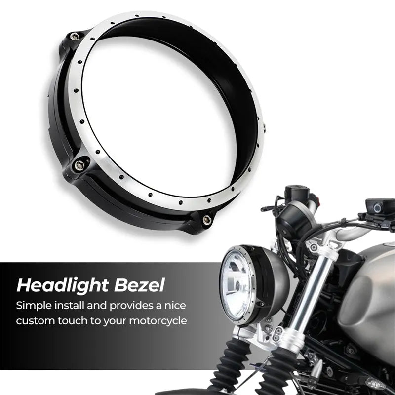Black CNC aluminium headlight cover for BMW R Nine T Scrambler motorcycle 2014-2017