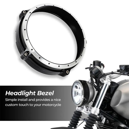 Black CNC aluminium headlight cover for BMW R Nine T Scrambler motorcycle 2014-2017