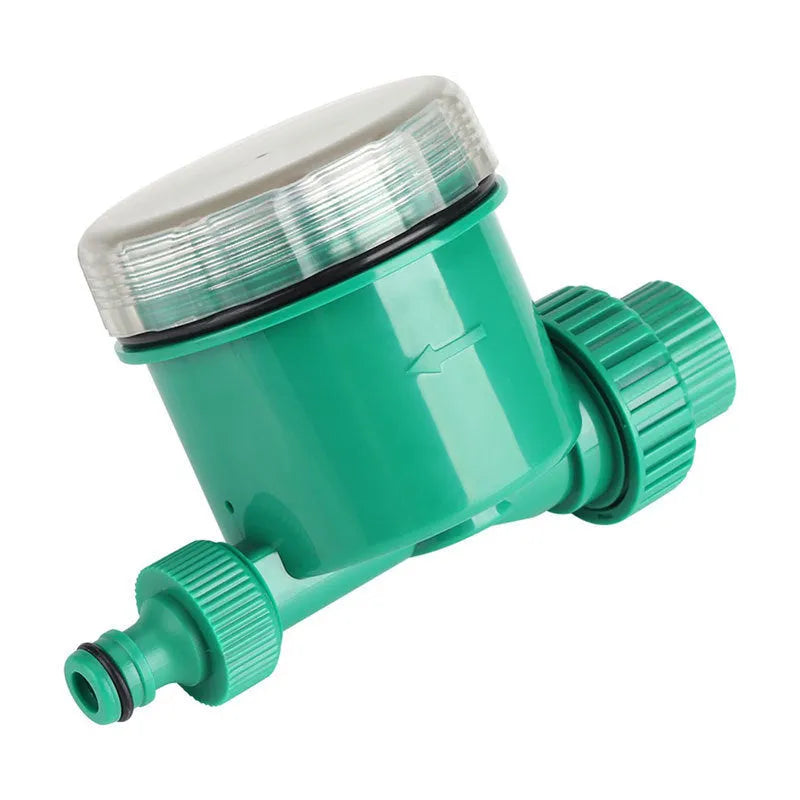 Green automatic watering timer for drip irrigation systems with household water flow compatibility