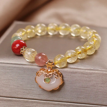 Women's natural citrine jade ruyi pendant bracelet with alloy construction and yellow hair crystal jade colour
