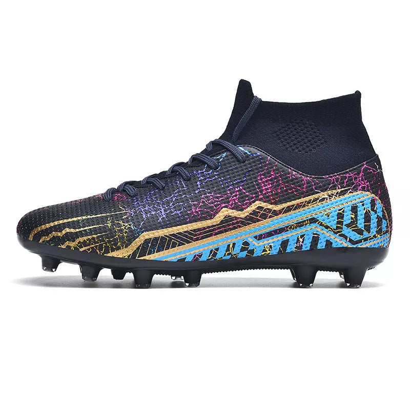 Youth high-top spike turf football shoes in various colours, sizes 35-47
