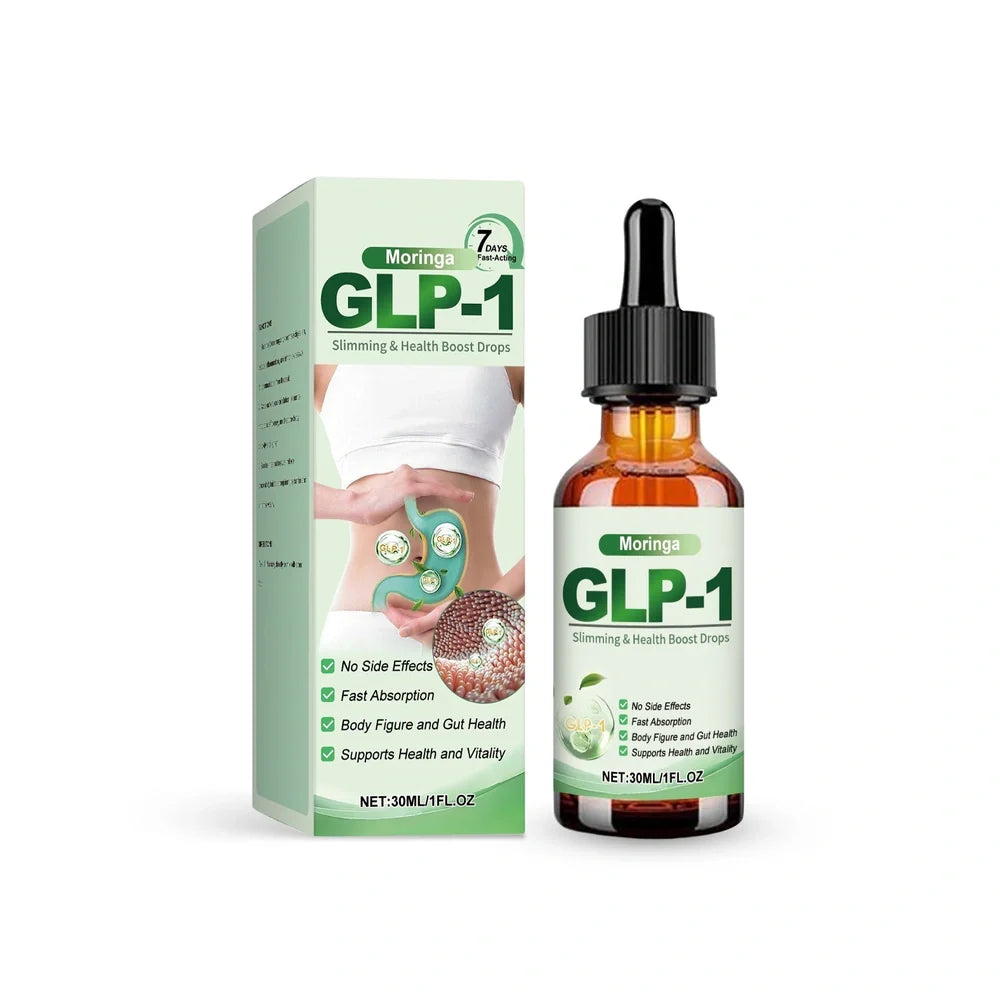 30ml bottle of slimming health boost drops with dropper containing moringa and essential oils