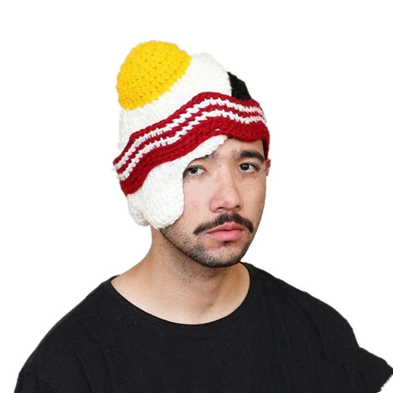 Hand-knitted winter egg hat in white, perfect for parties and casual wear