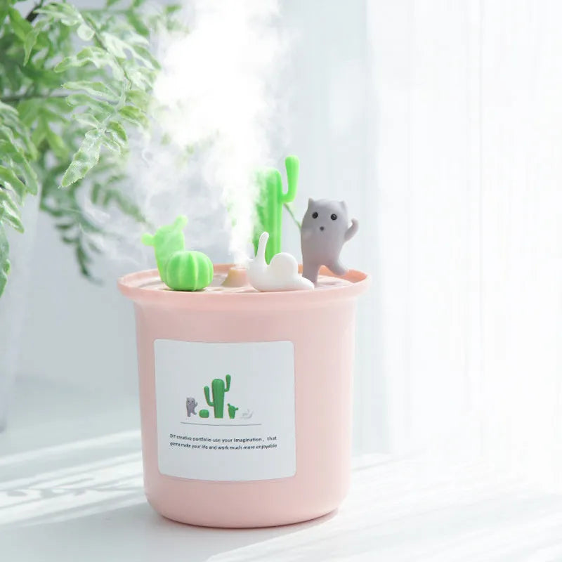 Pet humidifier ultrasound vase design with 1L water tank capacity providing 31-40 square metre coverage, mechanical operation with 2-8 hour timer function in cherry blossom pink, space grey, or ivory white colour options