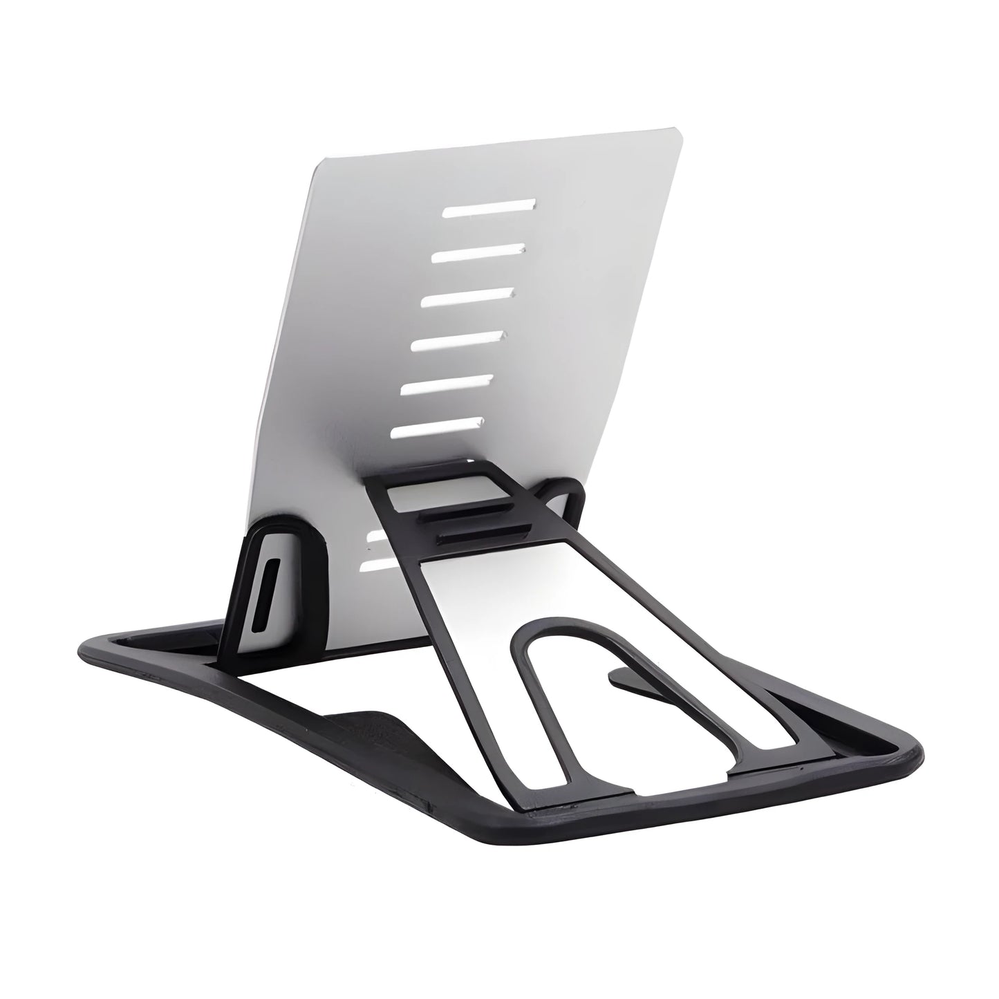 Black matte finish card phone holder with lazy bracket design on desktop