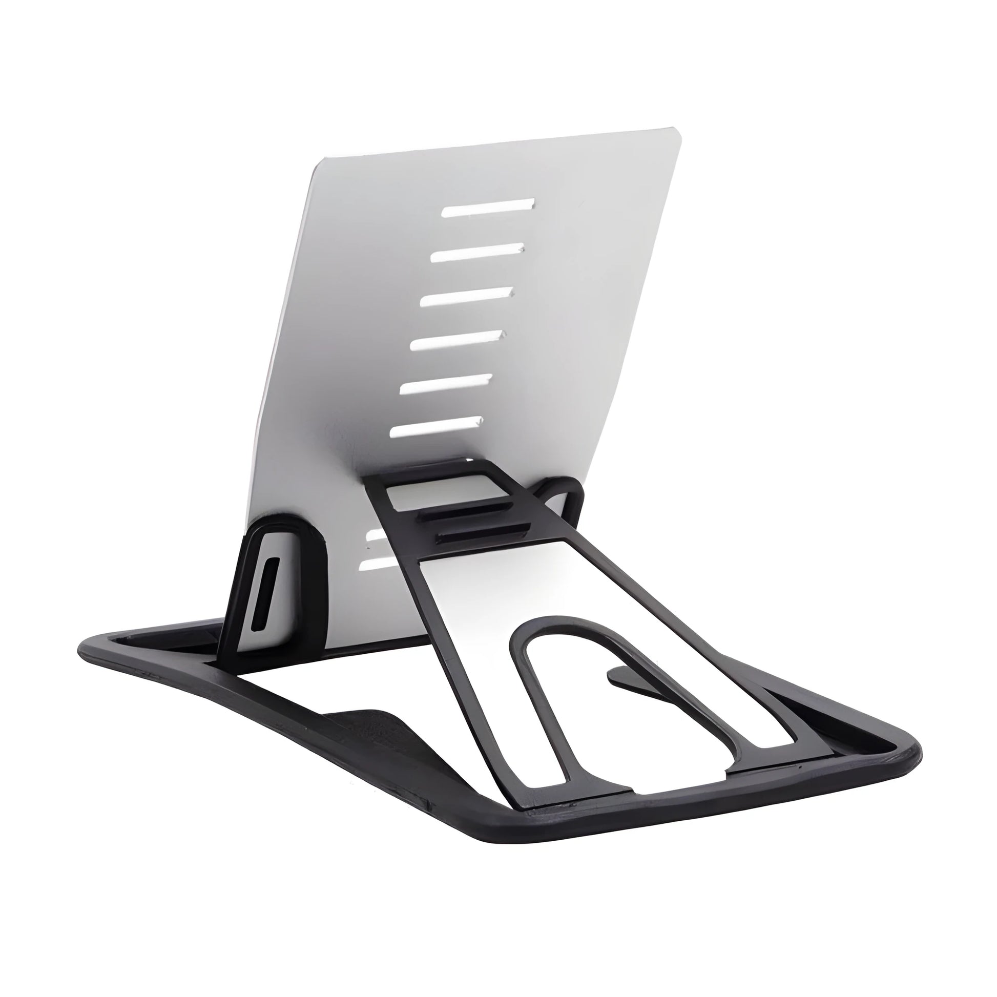 Black matte finish card phone holder with lazy bracket design on desktop