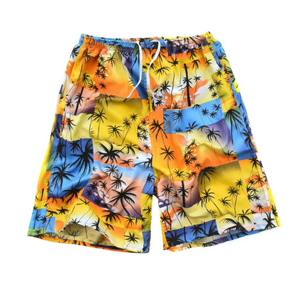 Men's floral patterned swim shorts with five-point cut design