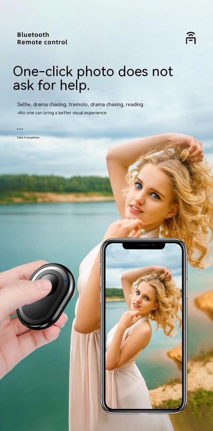 Black wireless Bluetooth remote control for cameras with tripod mount thread