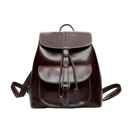 Korean style cowhide leather backpack in black with front sandwich pockets and internal organisation compartments