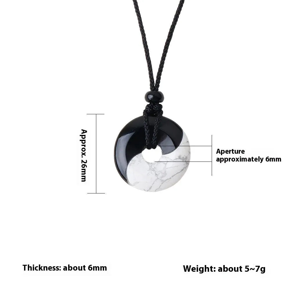 Bagua eight-diagram necklace with white turquoise, peace buckle and black silk cord