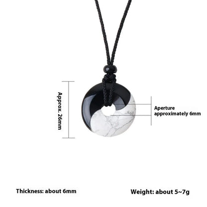 Bagua eight-diagram necklace with white turquoise, peace buckle and black silk cord