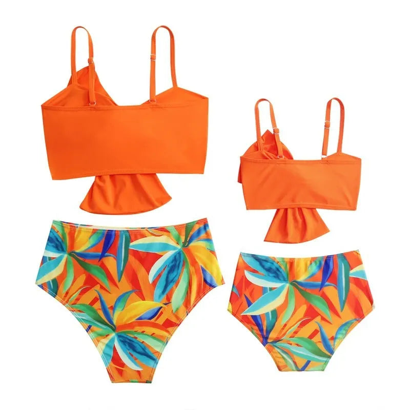 Women's big bow print bikini swim trunks set in nylon fabric available in multiple colours