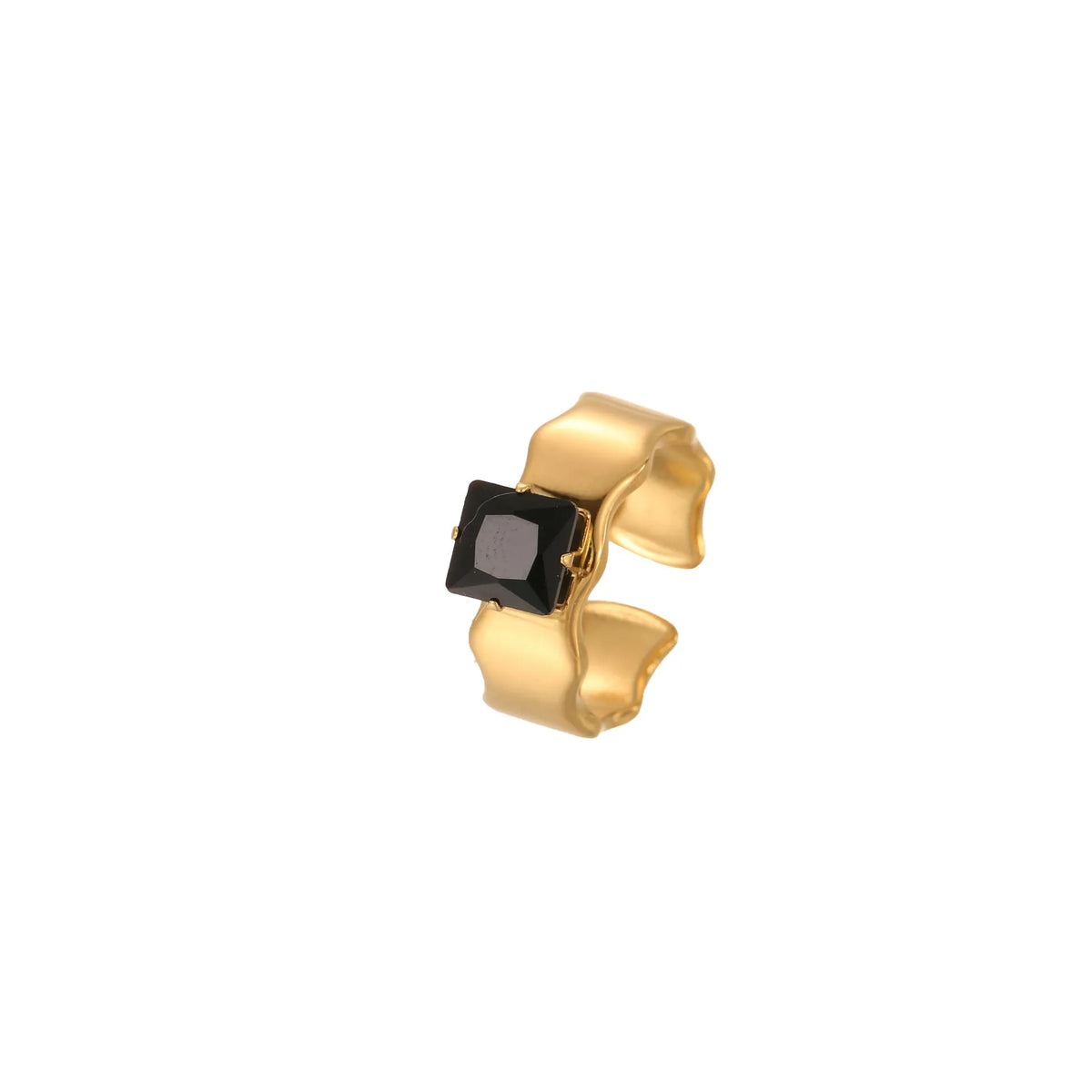Geometric design stainless steel ring for women with inlaid zircon stones, open mouth free size