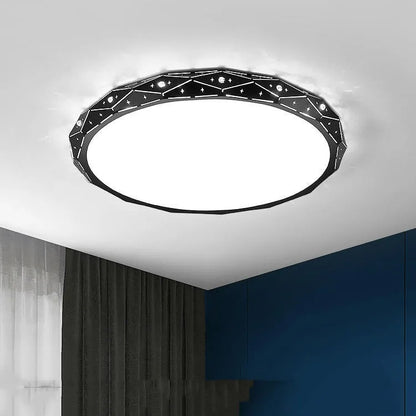 Round black iron frame LED ceiling lamp with dimming control for living room installation