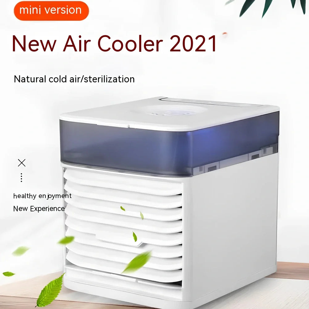 USB portable desktop air conditioner fan with humidifier and 7-color lighting