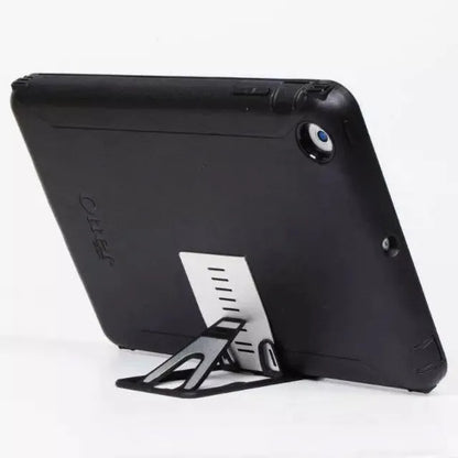 Black matte finish card phone holder with lazy bracket design on desktop