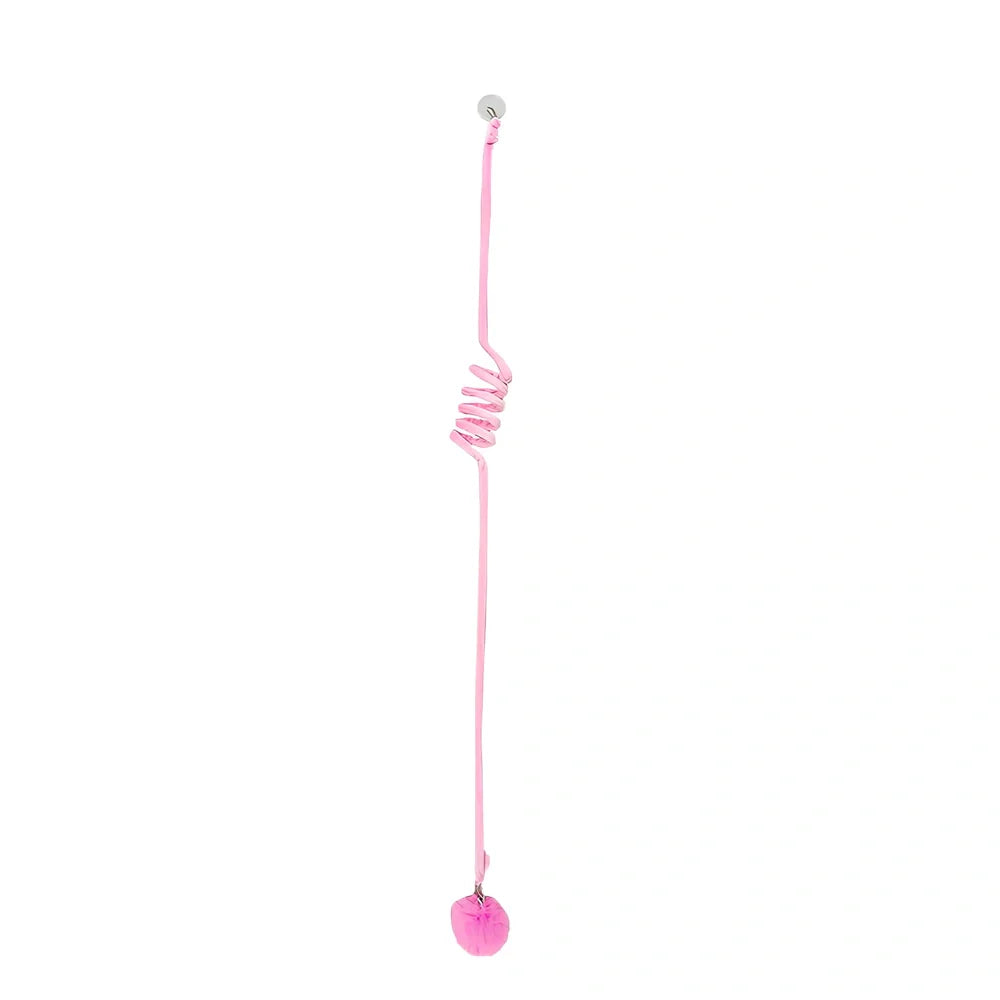 Blue interactive cat hanging toy with 8cm plush ball on 70cm stretch wand to 180cm, sucker base for window play
