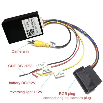 Black car camera conversion box for MIB stereo reverse camera installation