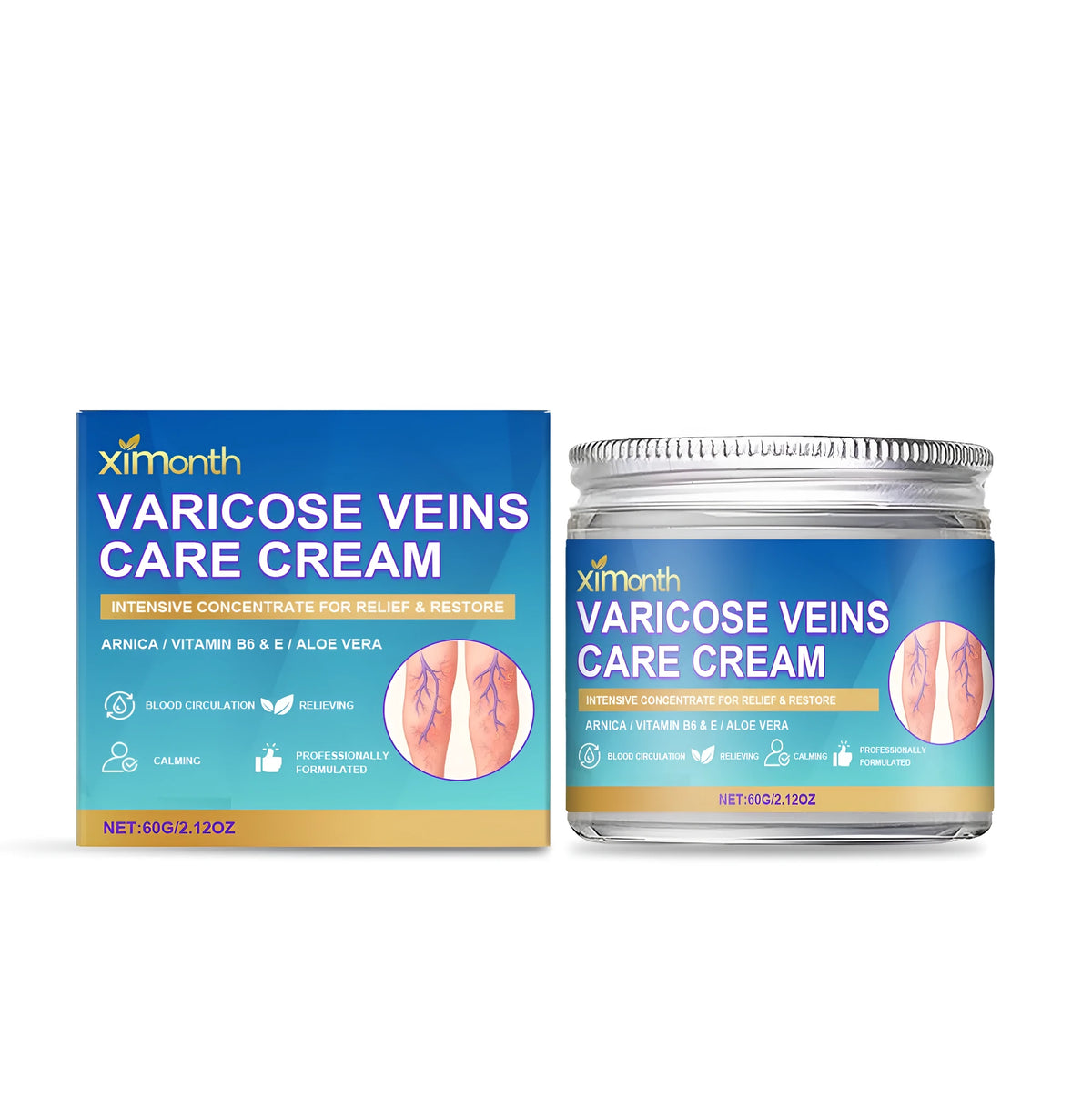 60g tube of varicose veins care cream with mint, arnica and vitamin E ingredients