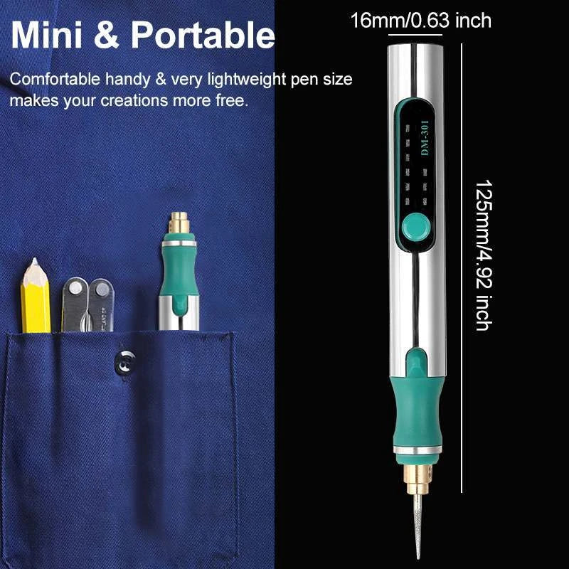 Versatile electric engraving pen with adjustable speed, mini grinder, and a variety of accessories for creative projects