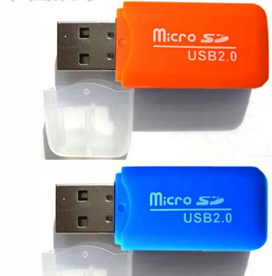 White Mini USB-A card reader with integrated SD adapter for microSD cards