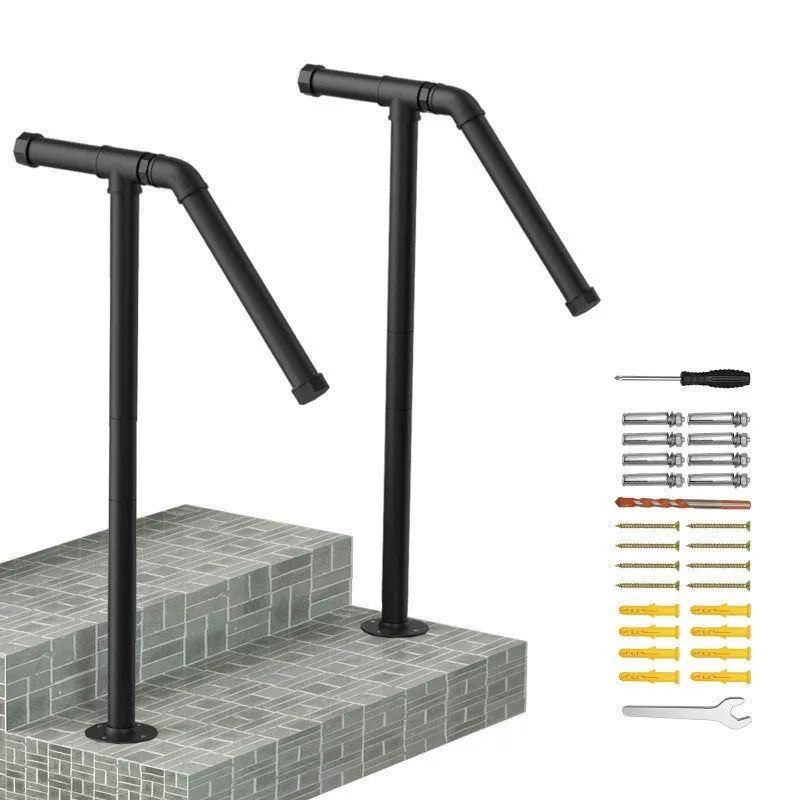 Black metal minimalist American household ladder support bracket.