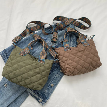 Oxford cloth shoulder messenger bag in horizontal square shape with single strap and sandwich pocket