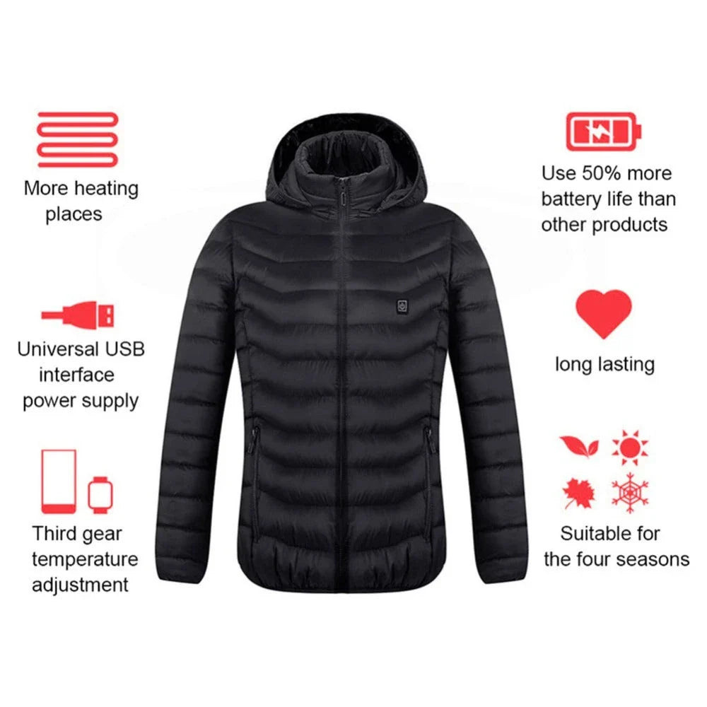 Cozy and stylish electric heated winter jacket with USB charging and adjustable temperature settings