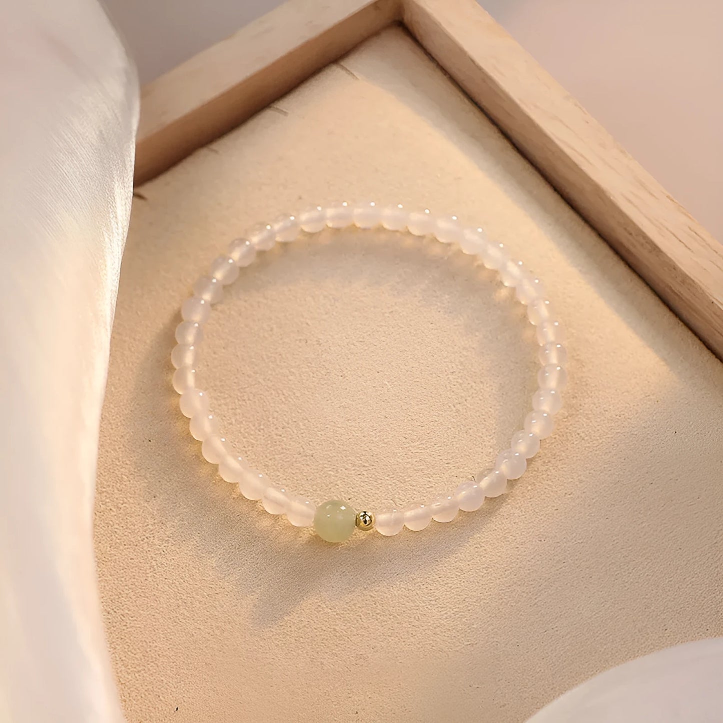 Natural Hetian jade and white agate women's bracelet with manual processing, 15cm length