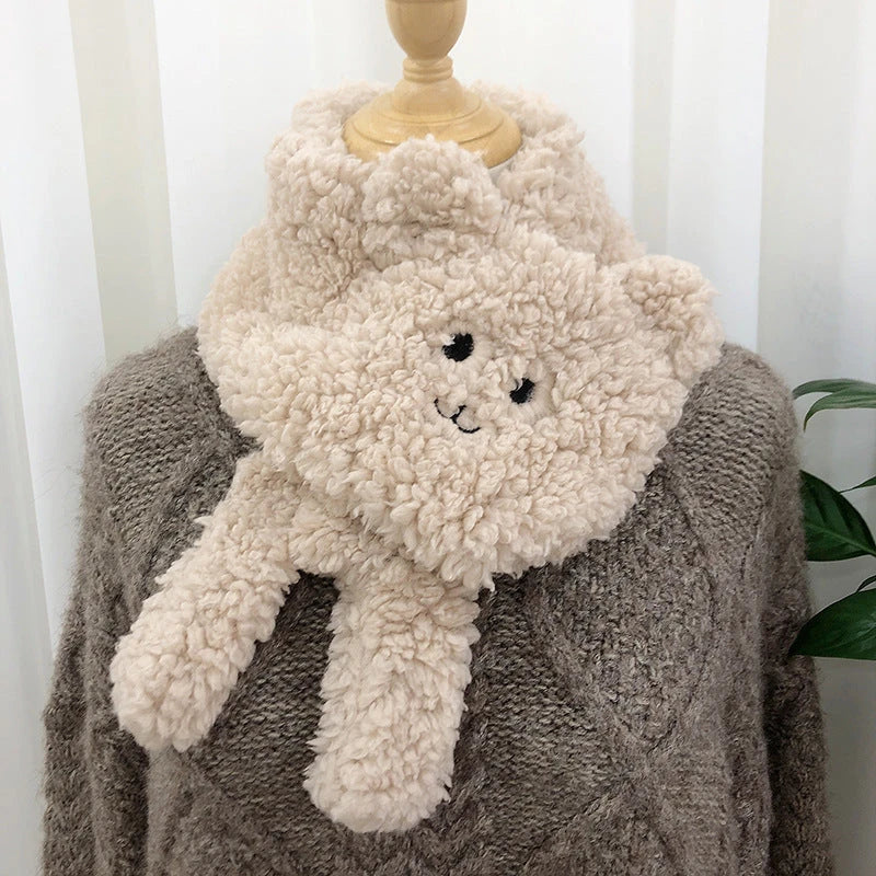 Cosy lamb wool scarf with adorable bear design in various colours