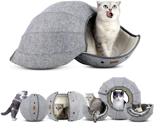 Cozy Cave: Versatile Foldable Cat Tunnel Toy in Green, Grey, Blue, and Red Colors