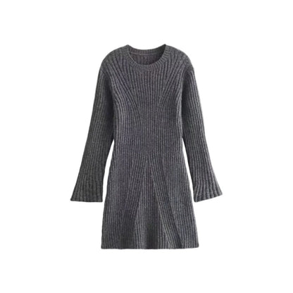 Stylish ribbed knitted dress for women in slim fit with stand-up collar, perfect for winter