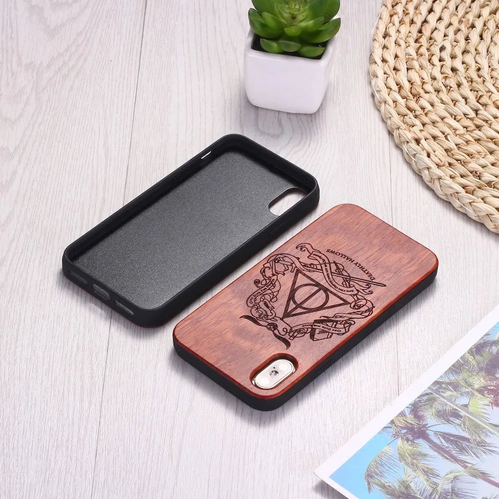 Wooden phone case with TPU bumper and laser carving pattern for smartphones