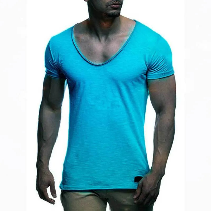Men's V-Neck Short Sleeve T-Shirt Slim Fit Modal Plain Top Tee Casual Summer Tshirt Adult Male in Red Black White Grey Navy Blue Lake Blue Sizes M L XL XXL XXXL