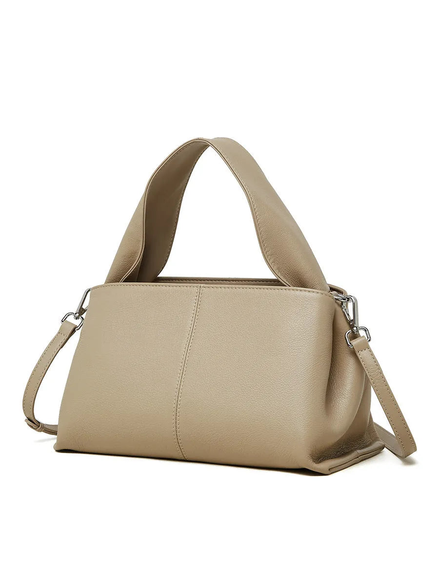 Women's genuine leather messenger bag in horizontal square shape with retro texture cowhide and shoulder straps