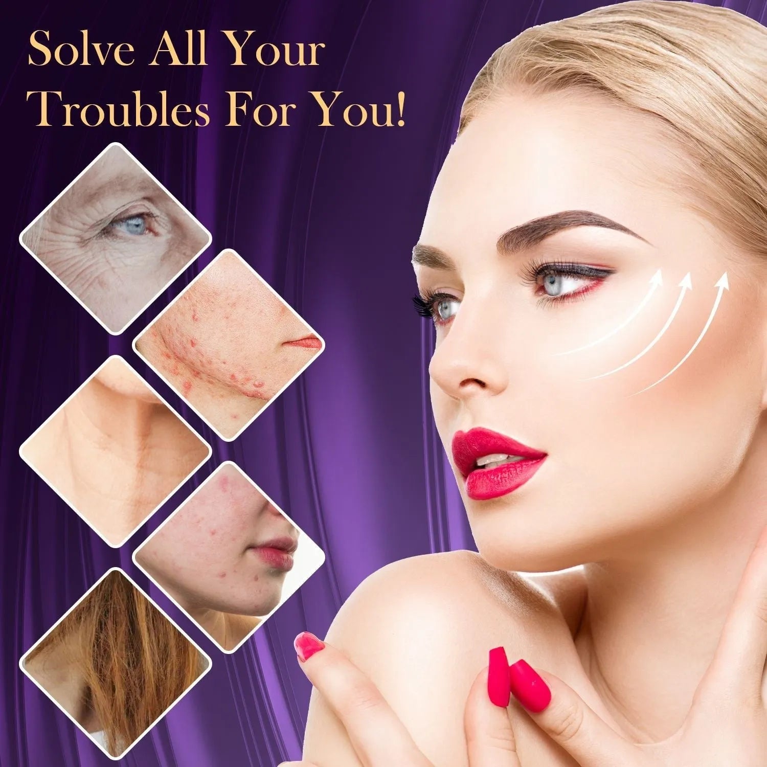 Purple high wave electrotherapy rod beauty instrument with six accessory heads for skincare treatments