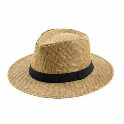 Men's flat top wide brim sun hat in paper fabric with 6-7cm brim for outdoor sun protection