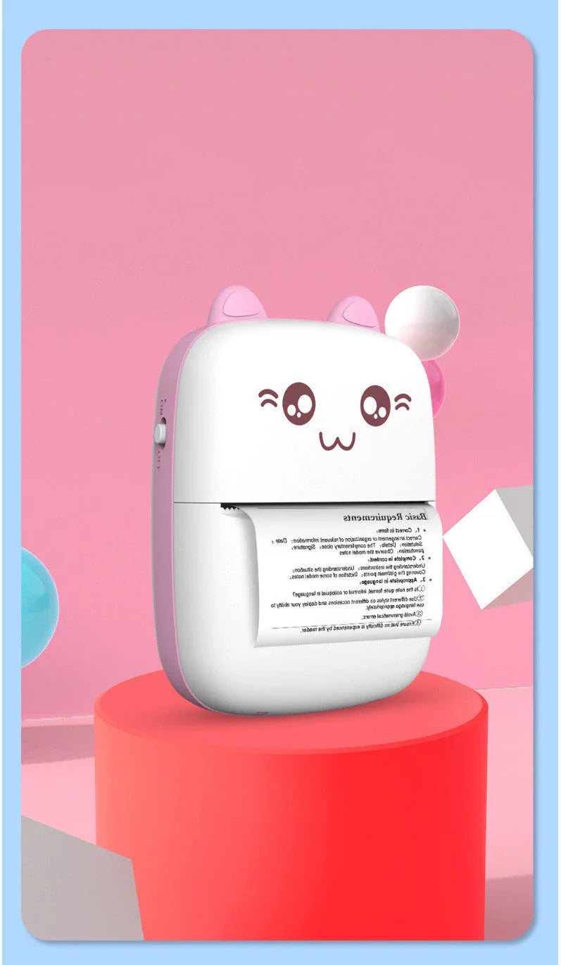 A compact, portable Bluetooth wireless photo printer for mobile devices, featuring high-quality thermal printing, rechargeable battery, and easy app connectivity.