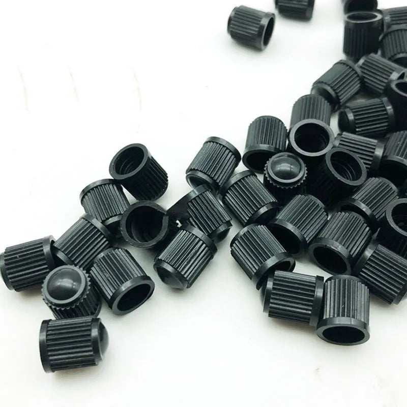 Black rubber tubeless valve, screw-on American mouth type for GM, with valve caps